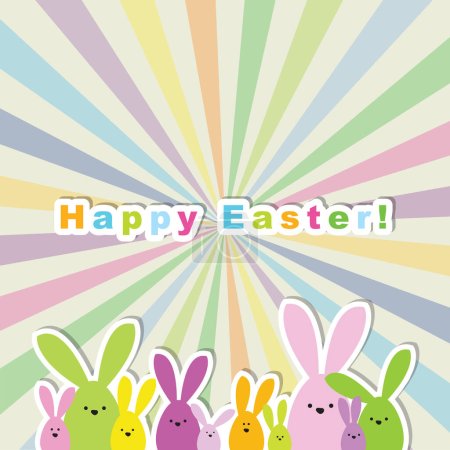 Téléchargez les illustrations : Carte de Pâques heureux - fond de lignes de rayons colorés, lumière colorée - en licence libre de droit