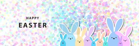 Téléchargez les illustrations : Bannière de Pâques - famille lapin coloré - en licence libre de droit