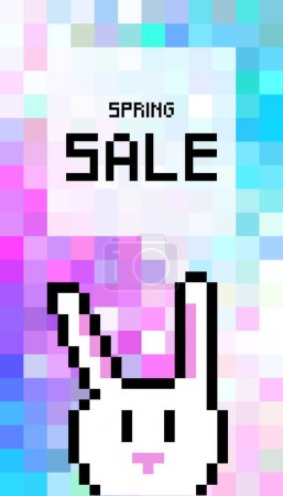 Illustration for Spring sale colorful banner with white rabbit on mosaic background - Royalty Free Image