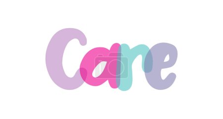Ilustración de Cuidado tipografía letras banner signo de fondo, etiqueta, pegatina, diseño de texto, rosa, púrpura, lila, azul, fondo blanco, etiqueta - Imagen libre de derechos
