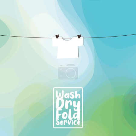 Illustration for Wash dry fold service label, laundry company, sticker, tag design, business - Royalty Free Image