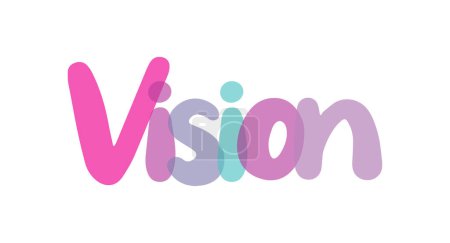 Ilustración de Signo de tipografía de visión, letras coloridas, rosa, púrpura, combinación de color azul sobre fondo blanco - Imagen libre de derechos