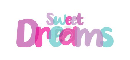 Illustration for Sweet Dreams typography sign lettering, pink, purple, blue color combination on white background, sticker, tag - Royalty Free Image