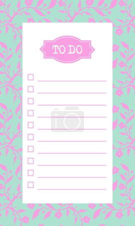 Illustration for To do list blank template with check box, floral background - Royalty Free Image