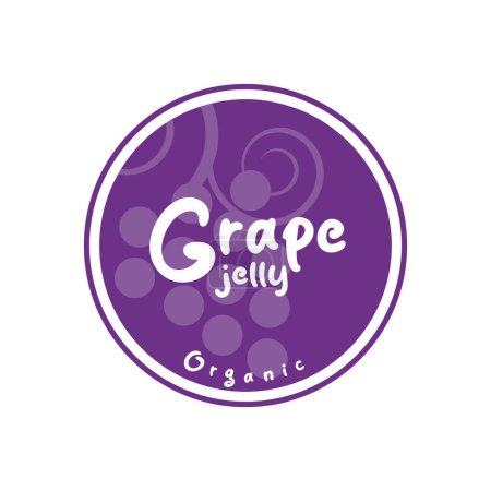 Illustration for Grape jelly label, organic, sticker. Round design element with grape illustration. - Royalty Free Image