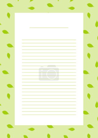 Illustration for Empty Note template page with lines, natural background, leaves decor - Royalty Free Image