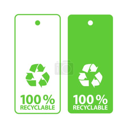 Ilustración de Icono de símbolo 100% reciclable, etiqueta de fondo, verde y blanco - Imagen libre de derechos