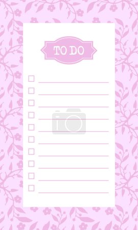 Illustration for To do list blank template with check box, floral background - Royalty Free Image