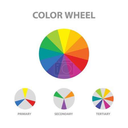Illustration for Color wheel. primary, secondary, tertiary colors. Color theory. Understanding colors. - Royalty Free Image