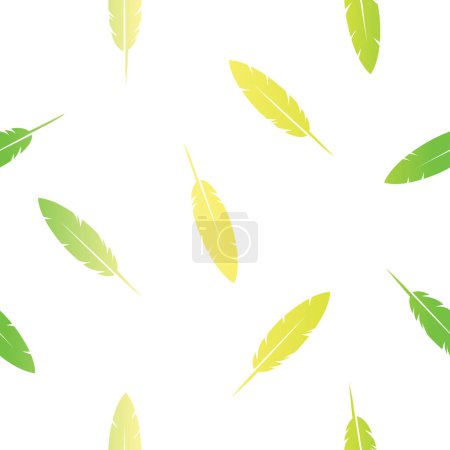 Illustration for Feather- seamless pattern, green, yellow color gradient, design element, white background - Royalty Free Image
