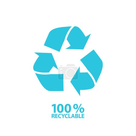 Illustration for 100% recyclable symbol sign icon, tag background, blue icon on white background - Royalty Free Image