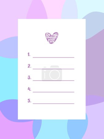 Illustration for Five things to do, template, with love and gratitude. Printable - Royalty Free Image