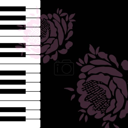 Téléchargez les illustrations : Fleurs de printemps piano, modèle d'affiche de festival de piano de musique. Arrière-plan avec touches piano. Clavier pour piano. Fond avec des roses. - en licence libre de droit