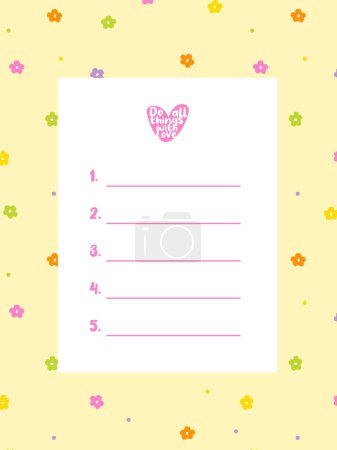 Illustration for To do, list, template, with love and gratitude. Printable - Royalty Free Image