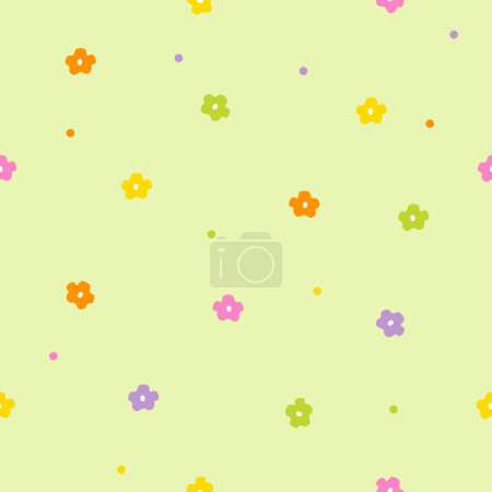 Ilustración de Patrón floral inconsútil colorido, fondo verde - Imagen libre de derechos