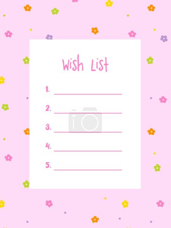 Illustration for The Wish list, template. Printable. Floral design. - Royalty Free Image