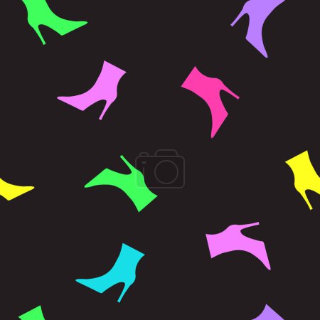 Illustration for Colorful seamless pattern of High heels shoes, black background - Royalty Free Image