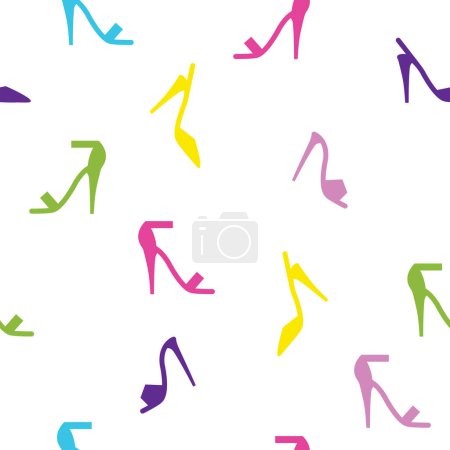 Illustration for High heels Colorful seamless pattern of shoes, white background. - Royalty Free Image