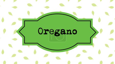 Ilustración de Etiqueta de hierba orégano, fondo verde con tipografía de máquina de escribir antigua - Imagen libre de derechos