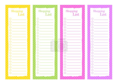 Illustration for Shopping list template, colorful design, printable, printable format A4 - Royalty Free Image