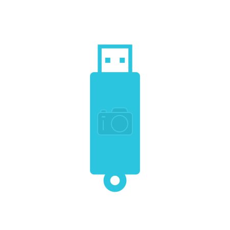 Ilustración de Llave USB, tarjeta de memoria, unidad de computadora portátil flash, signo, símbolo. Diseño plano. Icono azul sobre fondo blanco. Del conjunto de iconos azules. - Imagen libre de derechos