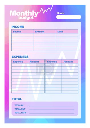Illustration for Monthly budget template, printable A4 - Royalty Free Image