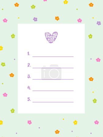 Illustration for Important things note template. Printable. Floral decor background - Royalty Free Image