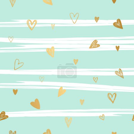 Illustration for Hand drawn hearts seamless pattern, golden, decorative template - Royalty Free Image