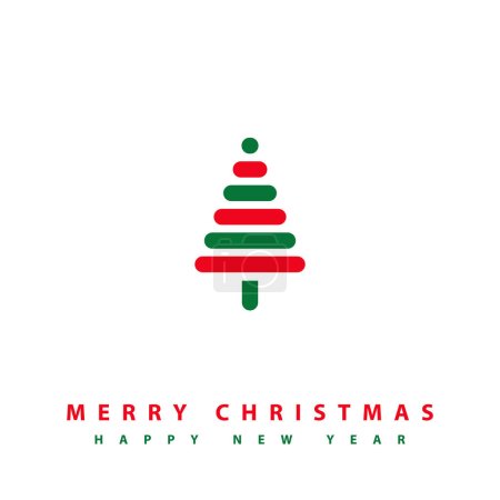 Illustration for Merry Christmas, Happy new year card with simple digital tree - Royalty Free Image