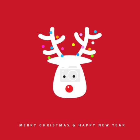 Ilustración de Tarjeta de felicitación de renos de invierno, fondo rojo de Navidad - Imagen libre de derechos