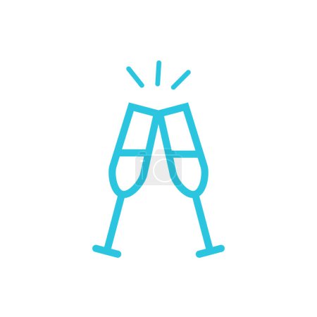 Téléchargez les illustrations : Verres à champagne du Nouvel An. À la tienne. Ensemble d'icônes bleues. - en licence libre de droit
