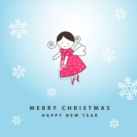Ilustración de Día de nieve de invierno con ángel. Saludo tarjeta de Navidad. - Imagen libre de derechos
