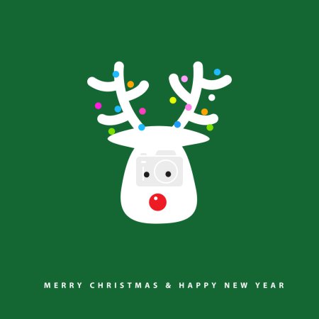 Illustration for Arctic Reindeer greeting card, green christmas background - Royalty Free Image