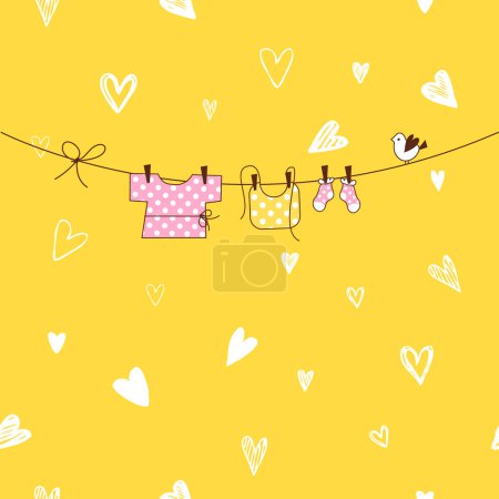 Ilustración de Tarjeta de invitación de ducha de bebé amarillo con espacio de copia - Imagen libre de derechos