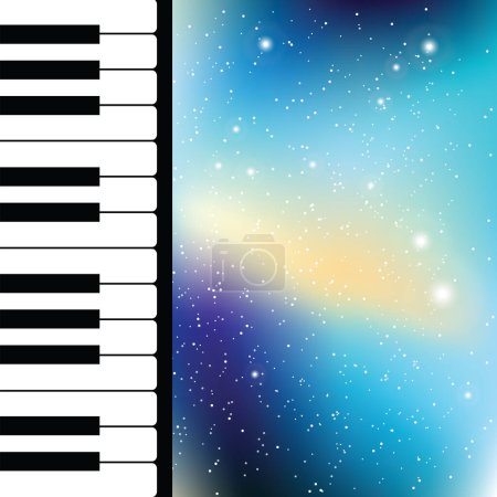 Illustration for Piano keys. Universe background. Moonlight, Starry night. - Royalty Free Image