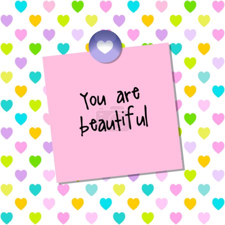 Illustration for Post it, note paper, You are beautiful - Royalty Free Image