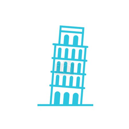 Ilustración de Arquitectura antigua, torre de pisa, de conjunto de iconos azules - Imagen libre de derechos