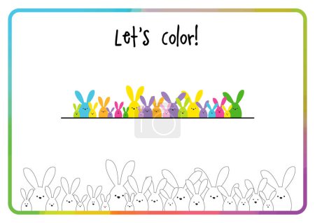 Ilustración de Vamos a colorear. Familia de conejitos de Pascua. Actividad de color. Imprimible. - Imagen libre de derechos