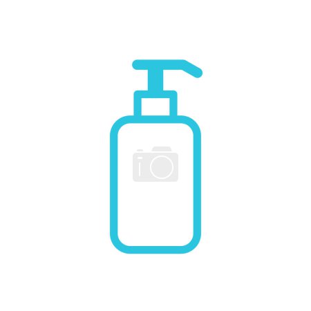 Téléchargez les illustrations : Une bouteille de shampooing. Ensemble d'icônes bleues. - en licence libre de droit