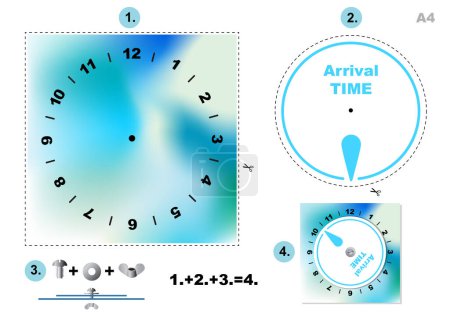 Ilustración de Temporizador de disco de estacionamiento de automóviles DIY, visualización de la hora de llegada del reloj, diseño colorido, imprimible A4 - Imagen libre de derechos