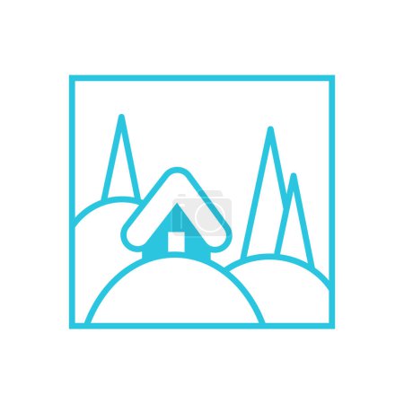 Ilustración de Invierno tranquilo idyl, cabina de nieve, de icono azul conjunto - Imagen libre de derechos