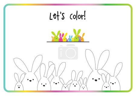 Téléchargez les illustrations : On colore. Famille lapin de Pâques. Activité de couleur. Imprimable. - en licence libre de droit