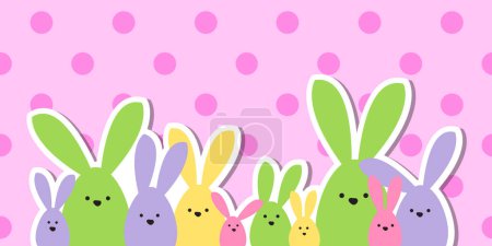 Illustration for Celebration Greeting Easter card, colorful easter bunny family on polka dot background - Royalty Free Image