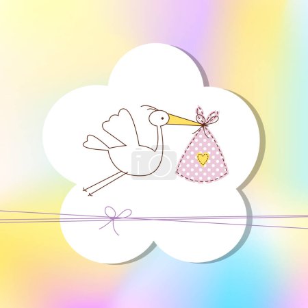 Ilustración de Bebé niña, tarjeta de felicitación de cumpleaños - Imagen libre de derechos
