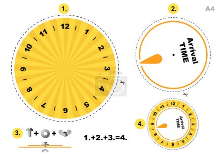 Ilustración de Temporizador de disco de estacionamiento de automóviles de bricolaje simple, visualización de la hora de llegada del reloj, imprimible A4 - Imagen libre de derechos