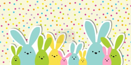 Ilustración de Celebración Saludo tarjeta de Pascua, colorida familia conejito de Pascua sobre fondo lunar - Imagen libre de derechos