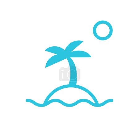 Téléchargez les illustrations : Île avec icône de palmier. Ensemble d'icônes bleues. - en licence libre de droit