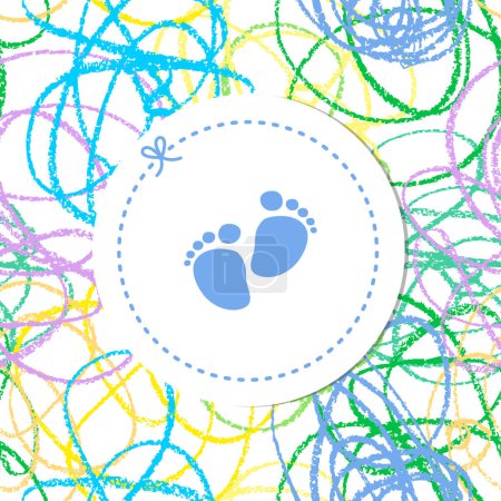 Téléchargez les illustrations : Carte d'anniversaire bébé garçon, Carte de douche bébé, fond rayures crayon - en licence libre de droit