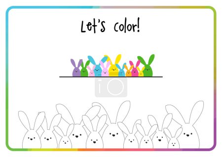Illustration for Let's color. Easter bunny family. Color activity. Printable. - Royalty Free Image