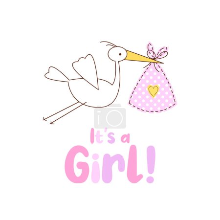 Téléchargez les illustrations : Carte de douche rose bébé fille, fond de carte d'anniversaire - en licence libre de droit